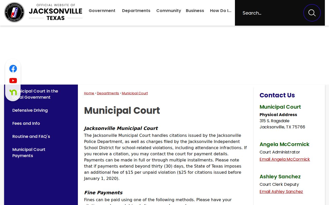 Jacksonville warrant records: Municipal Court contact and city citation information