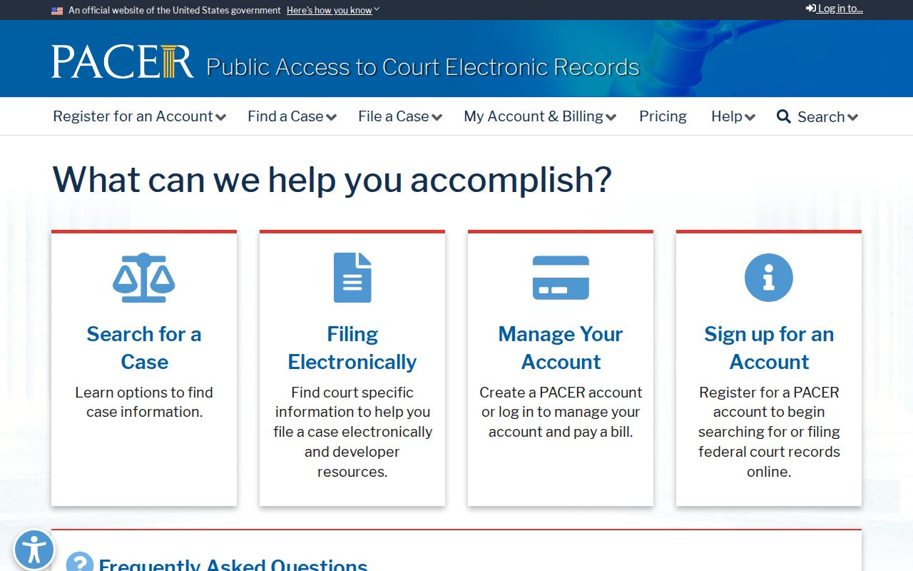 Cherokee County arrest warrant context: PACER federal case search landing page