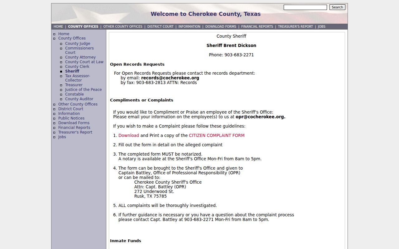 Cherokee County warrant records: Sheriff office and records contact details